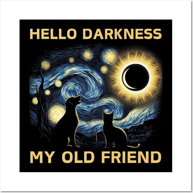 Hello Darkness My Old Friend Funny cat and dog Solar Eclipse Wall Art by HBart